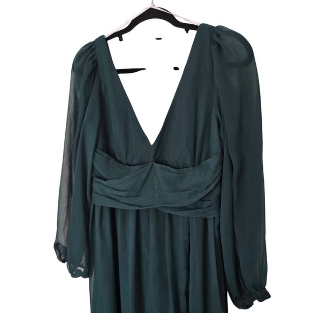 Lulus Maxi Dress Women Medium Green NWT Long Sleeve V-Neck Chiffon Evening Gown - Picture 3 of 8